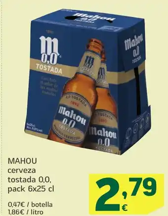 HiperDino MAHOU cerveza tostada 0,0 oferta