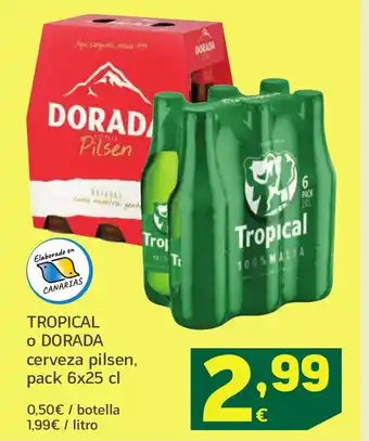 HiperDino TROPICAL o DORADA cerveza pilsen oferta