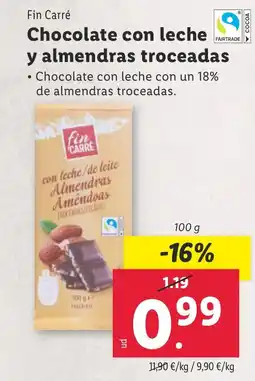 Lidl FIN CARRE Chocolate con leche y almendras troceadas oferta