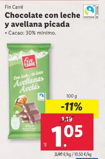 Lidl FIN CARRE Chocolate con leche y avellana picada oferta