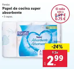 Lidl FLORALYS Papel de cocina super absorbente oferta