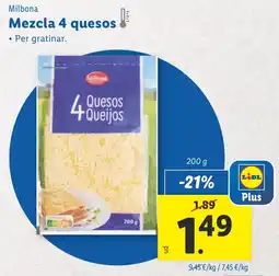 Lidl MILBONA Mezcla 4 quesos oferta