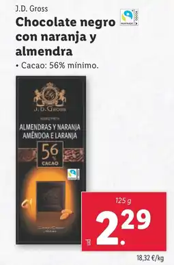 Lidl J.D. GROSS Chocolate negro con naranja y almendra oferta