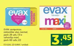 HiperDino EVAX compresas cottonlike alas normal, pack 28 uds. o salvaslip maxi, oferta