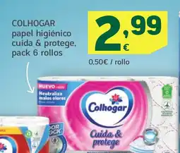 HiperDino COLHOGAR papel higiénico cuida & protege, pack 6 rollos oferta