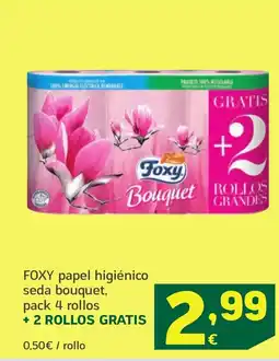 HiperDino FOXY papel higiénico seda bouquet, pack 4 rollos oferta