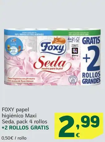 HiperDino FOXY papel higiénico Maxi Seda, pack 4 rollos +2 ROLLOS GRATIS oferta