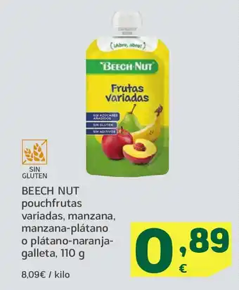 HiperDino BEECH NUT pouchfrutas variadas, manzana, manzana-plátano o plátano-naranja- galleta oferta