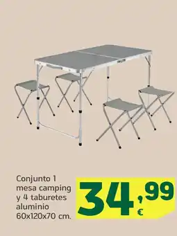 HiperDino Conjunto 1 mesa camping y 4 taburetes aluminio 60x120x70 cm. oferta