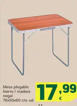 HiperDino Mesa plegable hierro / madera nogal 70x50x60 cm oferta