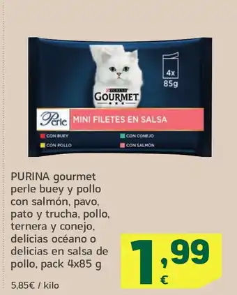 HiperDino PURINA gourmet perle buey y pollo con salmón, pavo, pato y trucha, pollo, ternera y conejo oferta