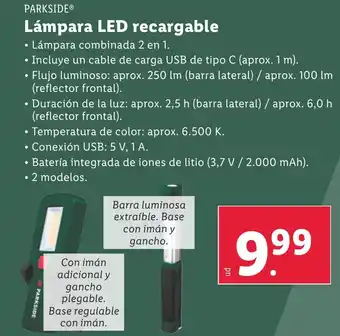 Lidl PARKSIDE® Lámpara LED recargable oferta