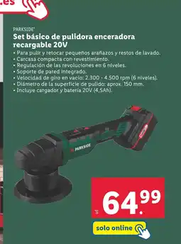 Lidl PARKSIDE® Set básico de pulidora enceradora recargable 20V oferta