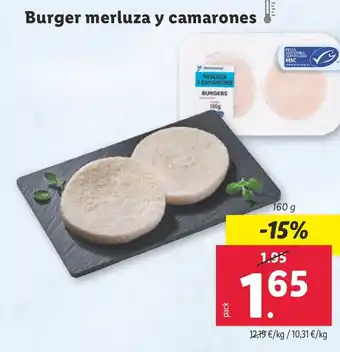 Lidl Burger merluza y camarones oferta