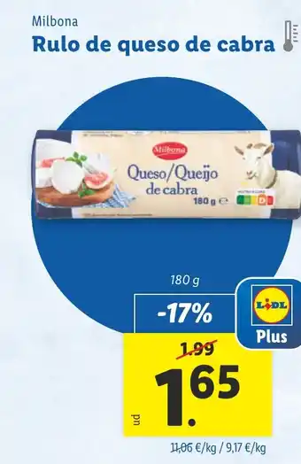 Lidl MILBONA Rulo de queso de cabra oferta