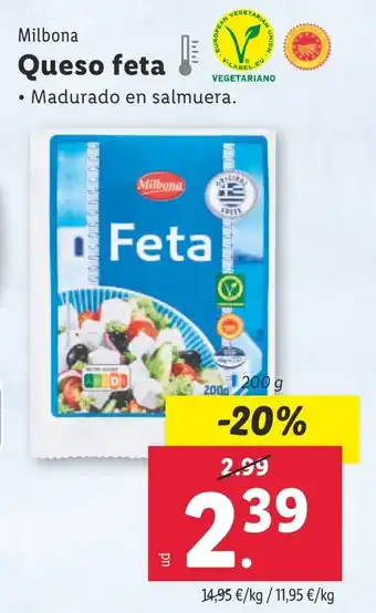 Lidl MILBONA Queso feta oferta