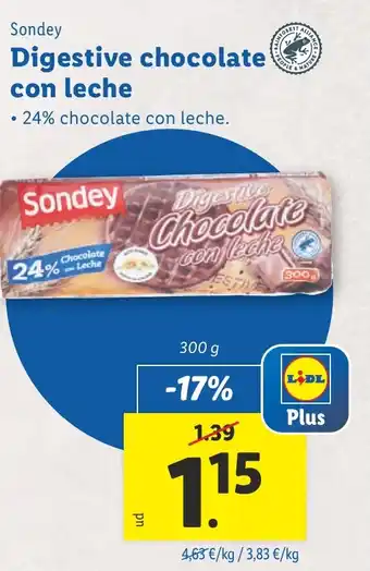 Lidl SONDEY Digestive chocolate con leche oferta