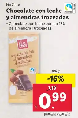 Lidl FIN CARRE Chocolate con leche y almendras troceadas oferta