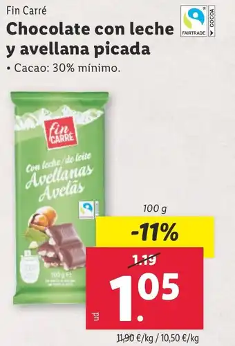 Lidl FIN CARRE Chocolate con leche y avellana picada oferta