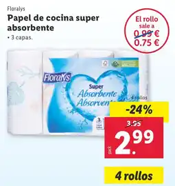 Lidl FLORALYS Papel de cocina super absorbente oferta