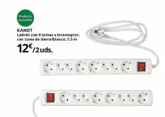 IKEA Kanot Ladrón Con 8 Tomas E Interruptor Con Toma De Tierra Blanco 1.5 M oferta