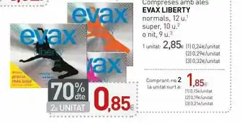 70% Dte 2a Unitat Compreses Amb Ales Evax Liberty Normals Super O Nit