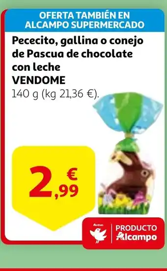 Alcampo VENDOME Pececito, gallina o conejo de Pascua de chocolate con leche oferta