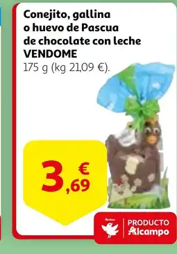 Alcampo VENDOME Conejito, gallina o huevo de Pascua de chocolate con leche oferta