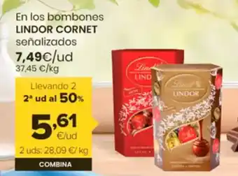 Autoservicios Familia LINDOR CORNET En los bombones señalizados oferta