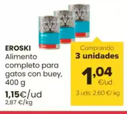 Autoservicios Familia EROSKI Alimento completo para gatos con buey oferta