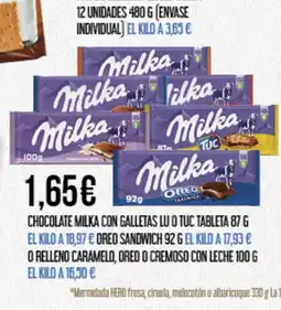 Claudio Chocolate milka con galletas lu o tuc tableta oferta