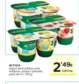 Caprabo ACTIVIA logurt amb bífidus amb maduixa, pinya o préssec oferta