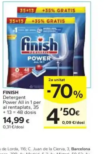 Caprabo FINISH Detergent Power All in 1 per al rentaplats oferta