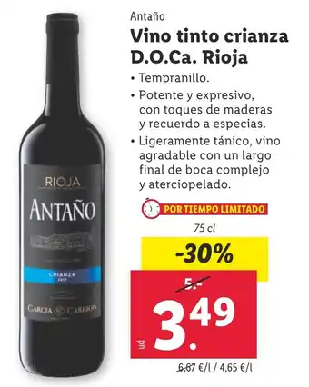 Lidl ANTAÑO Vino tinto crianza D.O.Ca. Rioja oferta