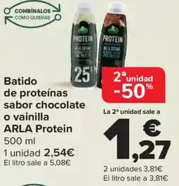 Carrefour ARLA Batido de proteínas sabor chocolate o vainilla Protein oferta