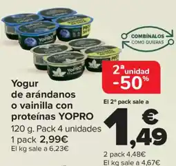 Carrefour YOPRO Yogur de arándanos o vainilla con proteínas oferta