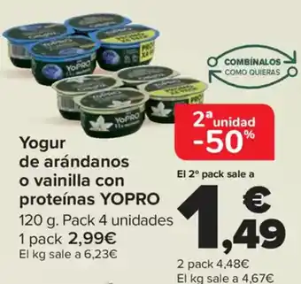 Carrefour YOPRO Yogur de arándanos o vainilla con proteínas oferta