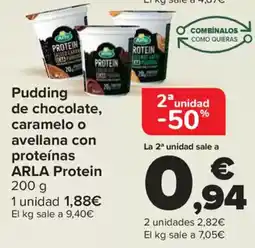 Carrefour ARLA Pudding de chocolate, caramelo o avellana con proteínas Protein oferta