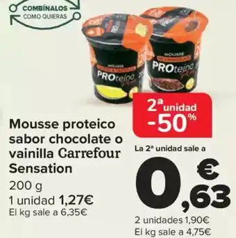 Carrefour Mousse proteico sabor chocolate o vainilla Carrefour Sensation oferta