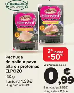 Carrefour ELPOZO Pechuga de pollo o pavo alta en proteínas oferta