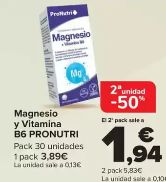 Carrefour B6 PRONUTRI Magnesio y Vitamina oferta