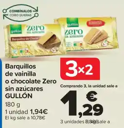 Carrefour GULLÓN Barquillos de vainilla o chocolate Zero sin azúcares oferta