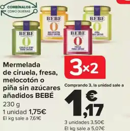 Carrefour BEBÉ Mermelada de ciruela, fresa, melocotón o piña sin azúcares añadidos oferta