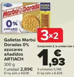 Carrefour ARTIACH Galletas Marbú Doradas 0% azúcares añadidos oferta