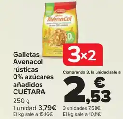 Carrefour CUÉTARA Galletas Avenacol rústicas 0% azúcares añadidos oferta