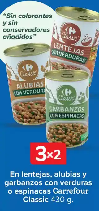 Carrefour En lentejas, alubias y garbanzos con verduras o espinacas Carrefour oferta