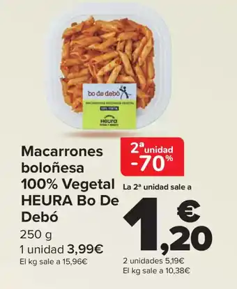 Carrefour HEURA Macarrones boloñesa 100% Vegetal Bo De Debó oferta