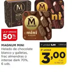 Alimerka MAGNUM MINI Helado de chocolate blanco y galletas, frac almendras o intense dark 70% oferta