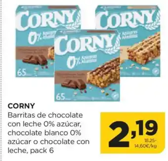 Alimerka CORNY Barritas de chocolate con leche 0% azúcar, chocolate blanco 0% azúcar o chocolate con leche oferta