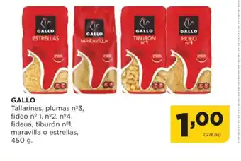 Alimerka GALLO Tallarines, plumas nº3, fideo nº 1, nº2, nº4, fideuá, tiburón nº1, maravilla o estrellas oferta